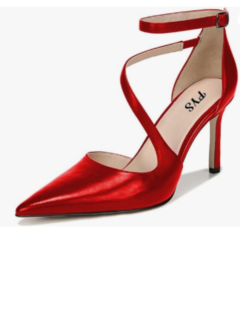 FYS Red Sexy Cross Strap Stiletto High Heel Ankle Strap Pumps Pointed Toe Shoes